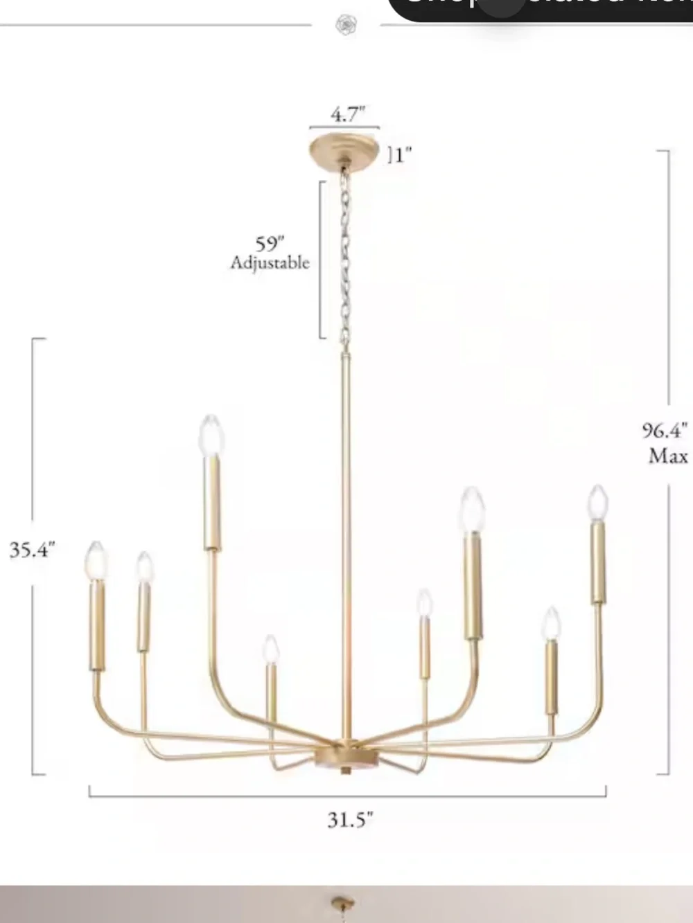 Modern 31.5 in. 8-Light Gold Candlestick Chandelier Living Room, Dining Room